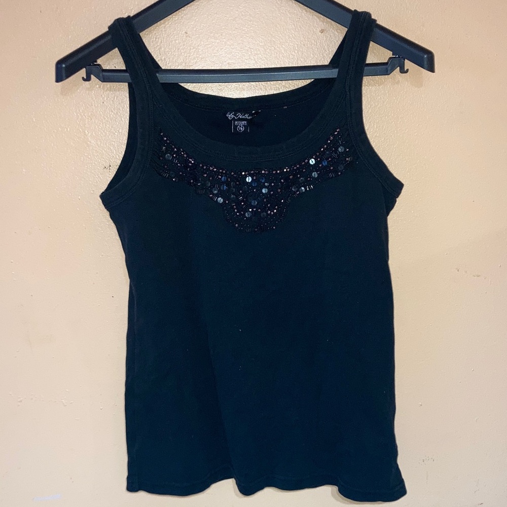 Lady Hathaway Chic Black Embellished Tank Top